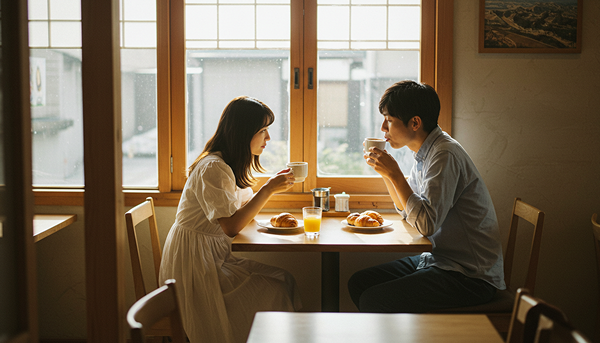 食事をするカップル
